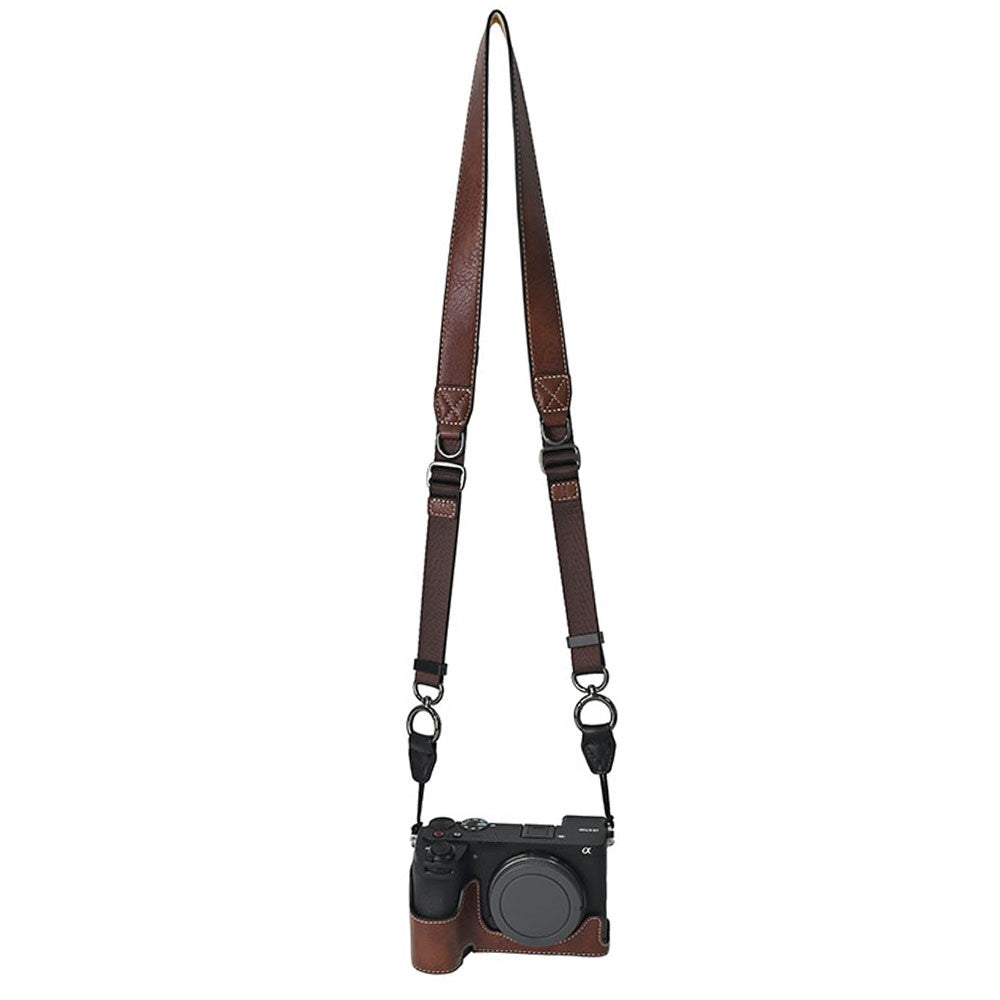 For Sony A6700 Camera Case Large Cutout PU Leather Protector with Shoulder Strap