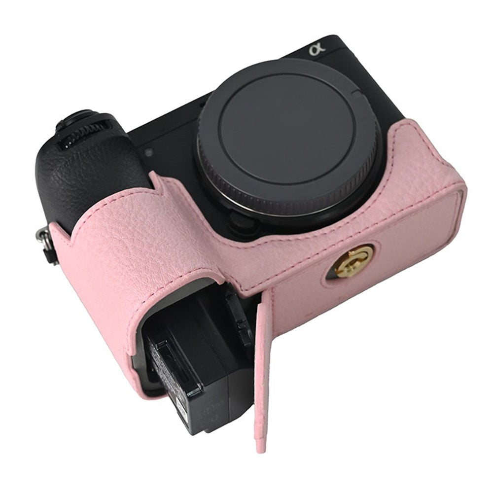 For Sony A6700 Camera Case Large Cutout Litchi Texture PU Leather Protector