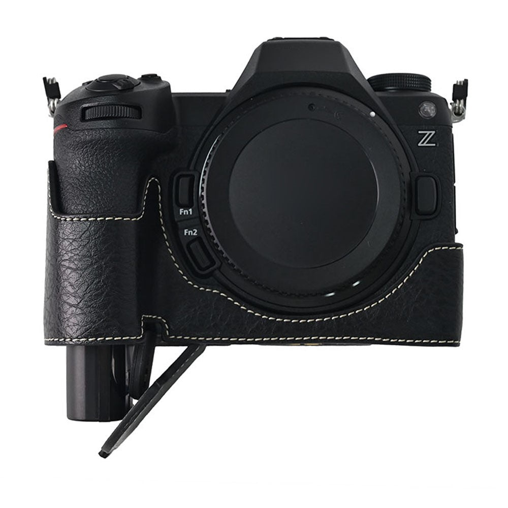 For Nikon Z6 III Camera Case with Shoulder Strap Large Cutout Litchi Texture PU Leather Protective Cover