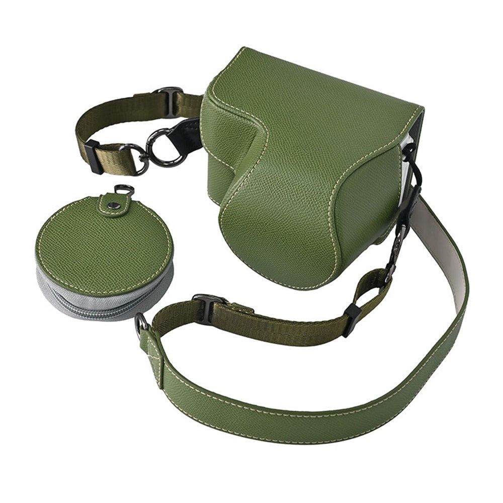 For Sony Alpha ZV-E10 II Textured PU Leather Camera Case with Battery Hole + Strap + Lens Storage Bag