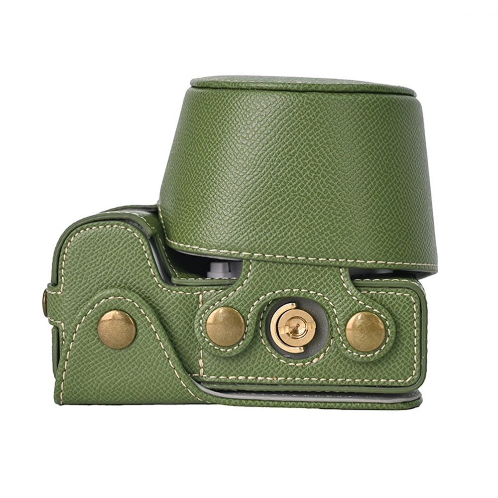 For Sony Alpha ZV-E10 II Textured PU Leather Camera Case with Battery Hole + Strap + Lens Storage Bag