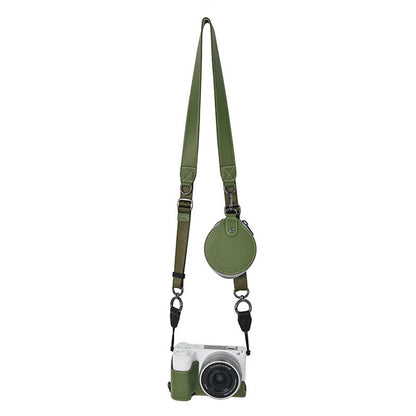 For Sony Alpha ZV-E10 II Textured PU Leather Camera Case with Battery Hole + Strap + Lens Storage Bag