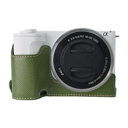 For Sony Alpha ZV-E10 II Textured PU Leather Camera Case with Battery Hole + Strap + Lens Storage Bag
