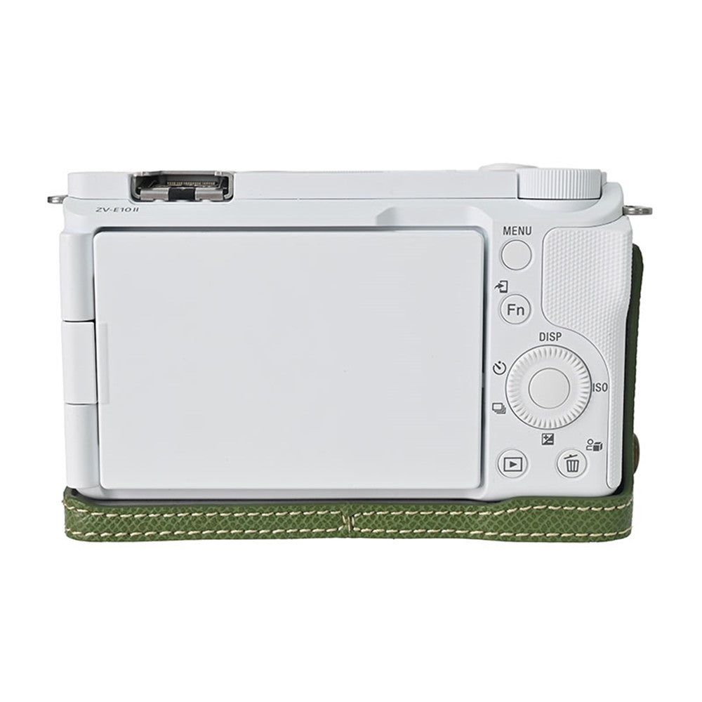 For Sony Alpha ZV-E10 II Textured PU Leather Camera Case with Battery Hole + Strap + Lens Storage Bag