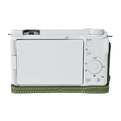 For Sony Alpha ZV-E10 II Textured PU Leather Camera Case with Battery Hole + Strap + Lens Storage Bag