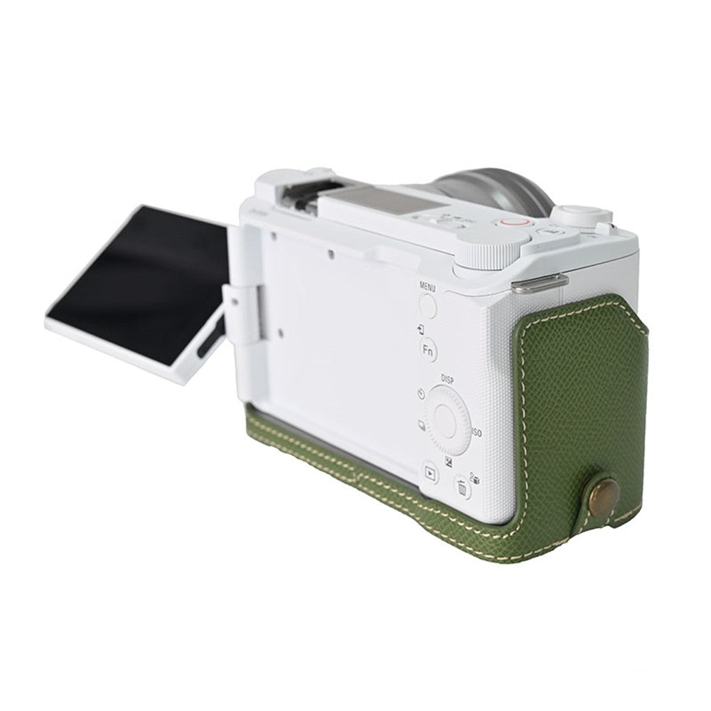 For Sony Alpha ZV-E10 II Textured PU Leather Camera Case with Battery Hole + Strap + Lens Storage Bag