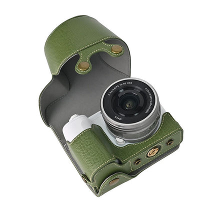 For Sony Alpha ZV-E10 II Textured PU Leather Camera Case with Battery Hole + Strap + Lens Storage Bag