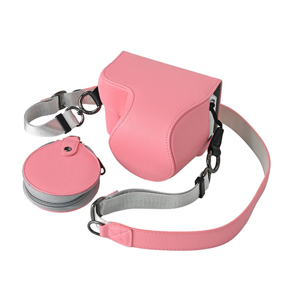 For Sony Alpha ZV-E10 II Textured PU Leather Camera Case with Battery Hole + Strap + Lens Storage Bag