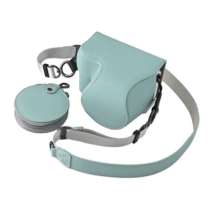 For Sony Alpha ZV-E10 II Textured PU Leather Camera Case with Battery Hole + Strap + Lens Storage Bag