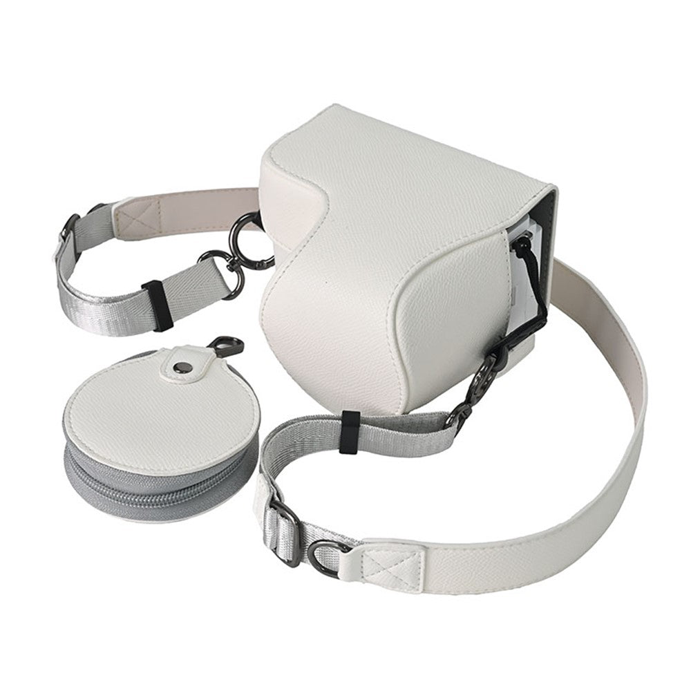 For Sony Alpha ZV-E10 II Textured PU Leather Camera Case with Battery Hole + Strap + Lens Storage Bag