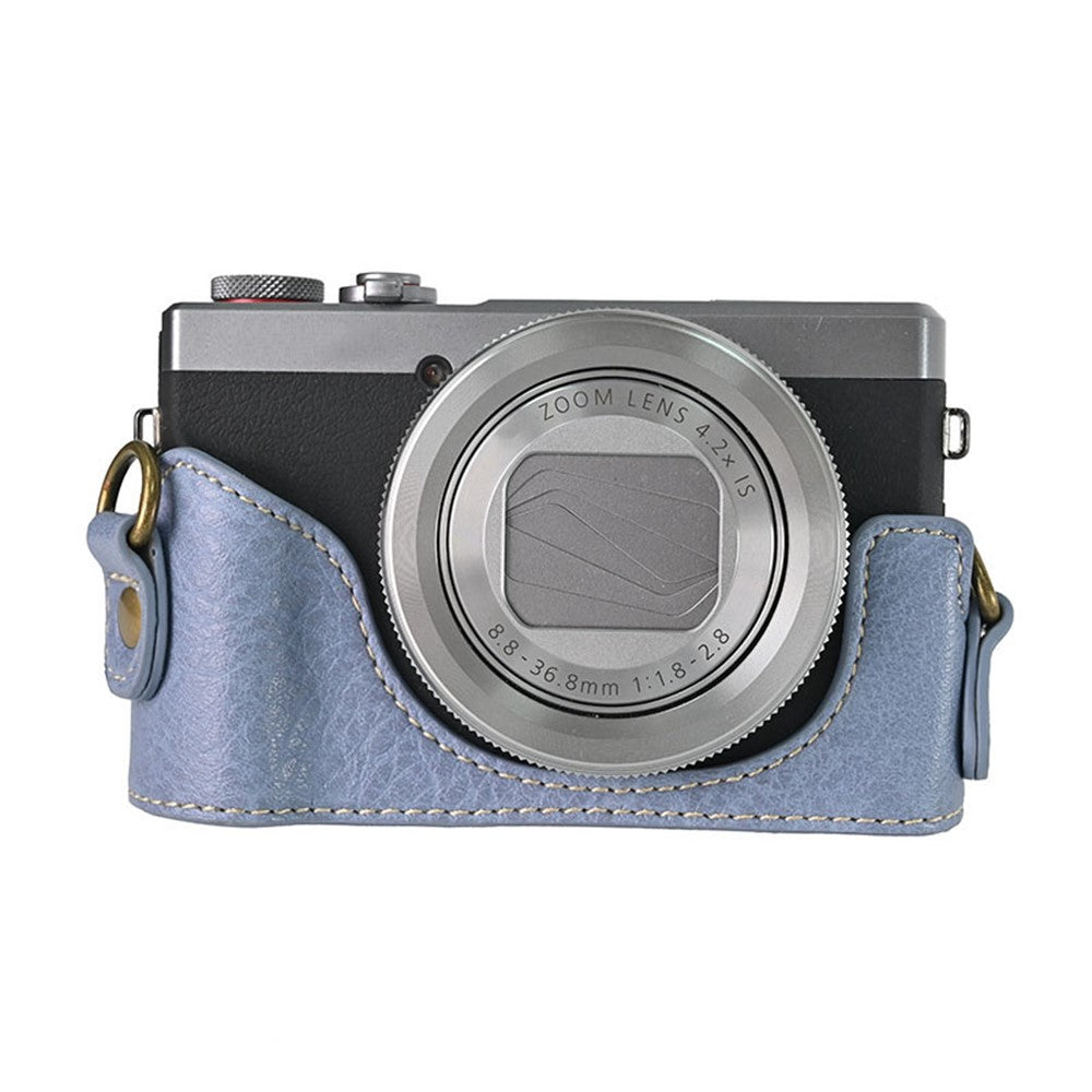 For Canon G7 X Mark II / G7 X Mark III Litchi Textured PU Leather Camera Case with Shoulder Strap