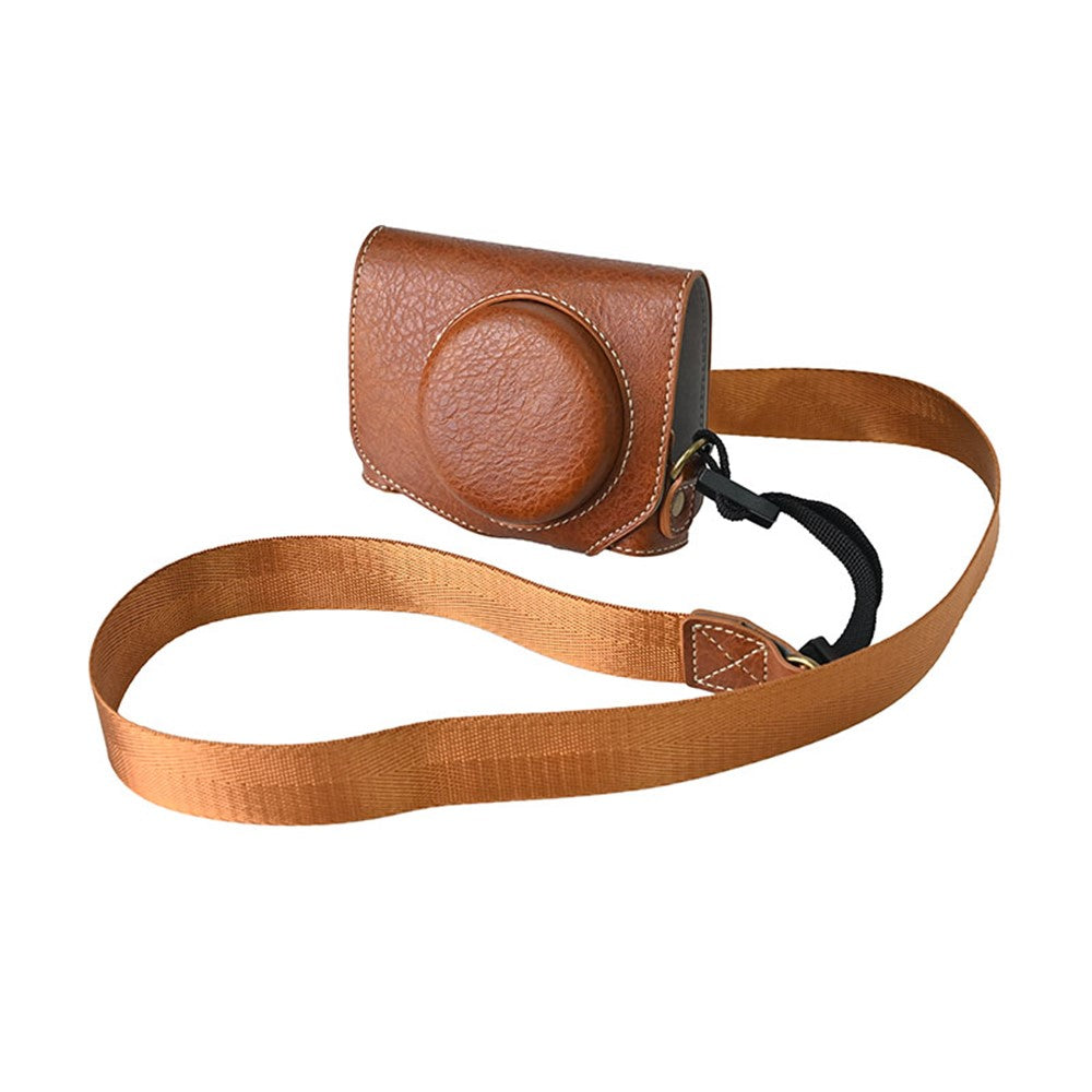 For Canon G7 X Mark II / G7 X Mark III Litchi Textured PU Leather Camera Case with Shoulder Strap