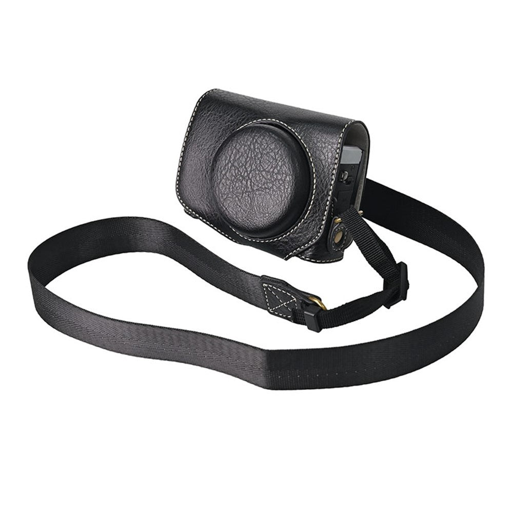 For Canon G7 X Mark II / G7 X Mark III Litchi Textured PU Leather Camera Case with Shoulder Strap