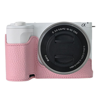 For Sony Alpha ZV-E10 II Camera Case Large Cutout Genuine Cow Leather Protective Cover