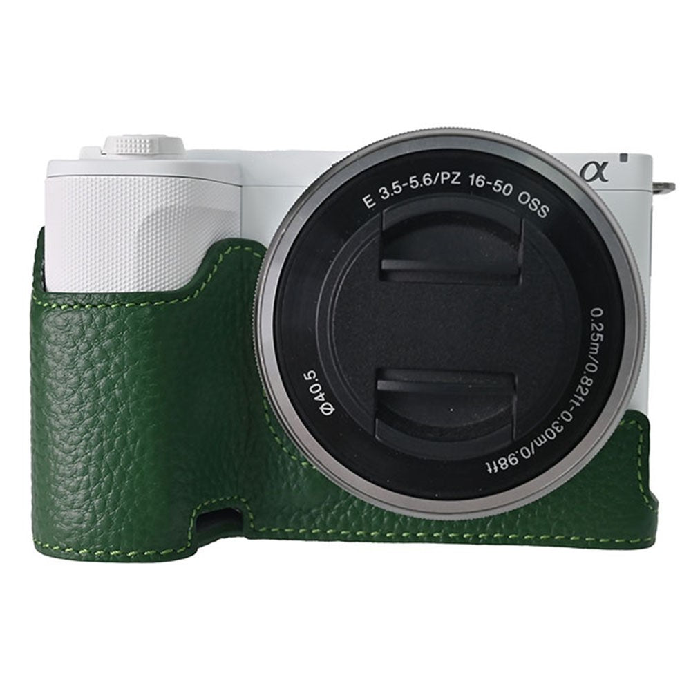 For Sony Alpha ZV-E10 II Camera Case Large Cutout Genuine Cow Leather Protective Cover