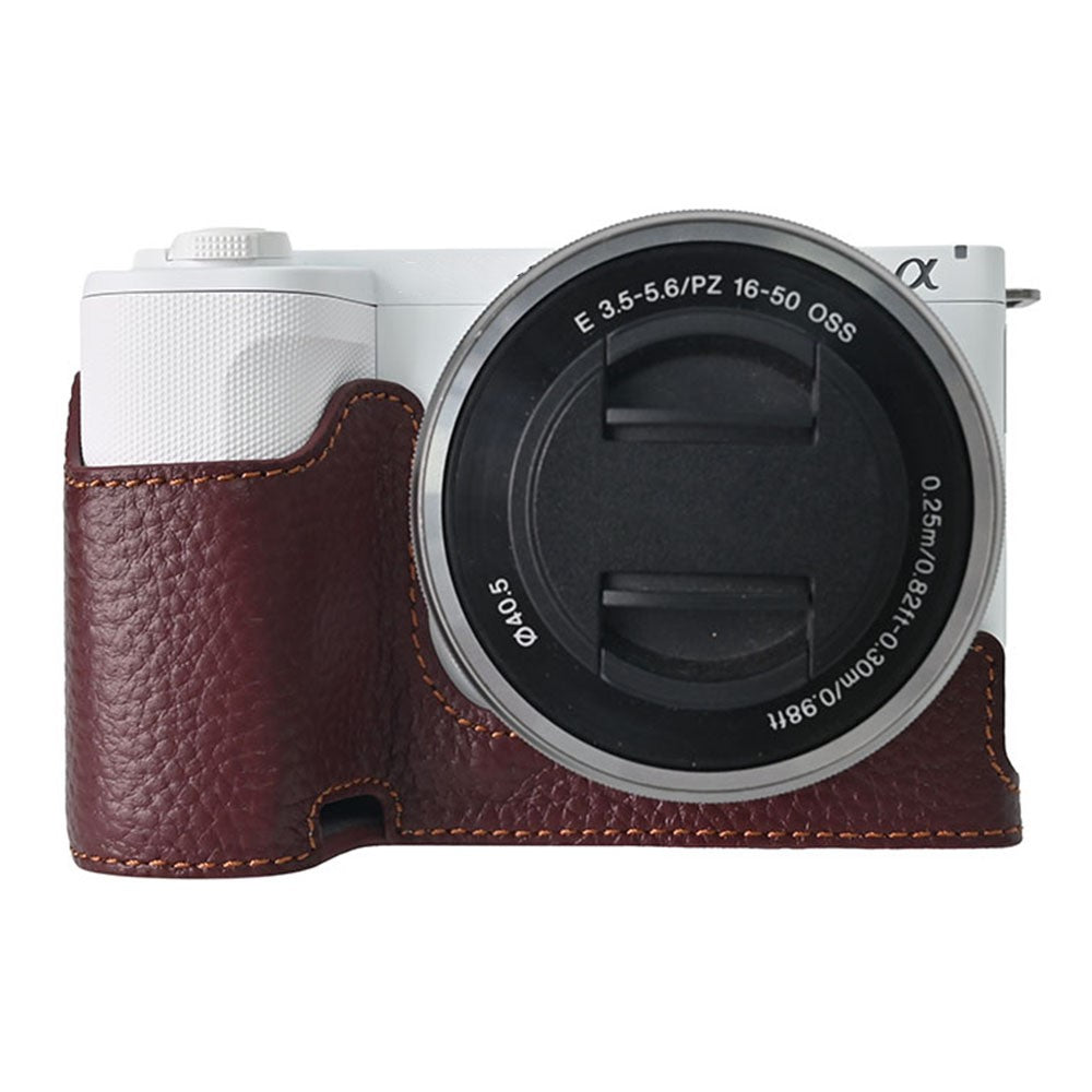 For Sony Alpha ZV-E10 II Camera Case Large Cutout Genuine Cow Leather Protective Cover