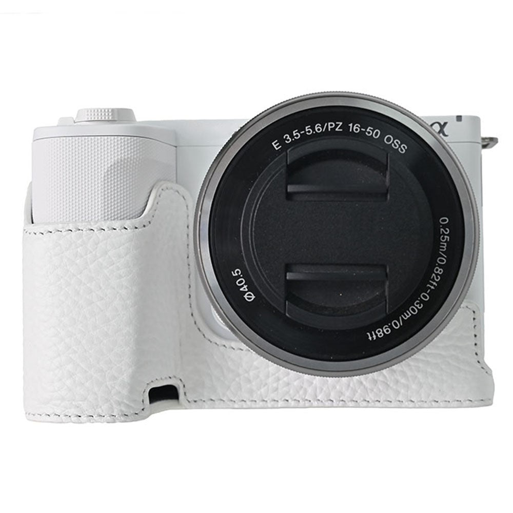 For Sony Alpha ZV-E10 II Camera Case Large Cutout Genuine Cow Leather Protective Cover