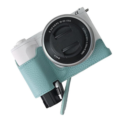 For Sony Alpha ZV-E10 II Camera Case Large Opening Genuine Cow Leather Protector with Shoulder Strap
