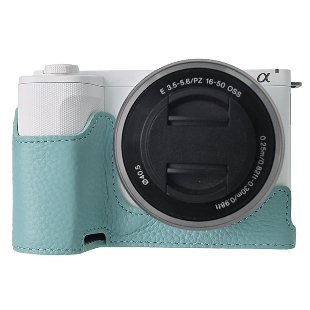 For Sony Alpha ZV-E10 II Camera Case Large Opening Genuine Cow Leather Protector with Shoulder Strap