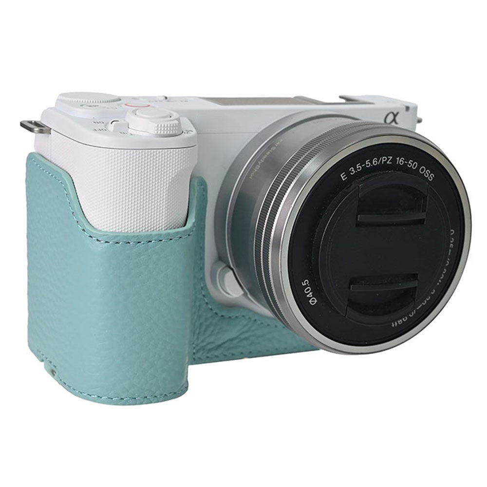 For Sony Alpha ZV-E10 II Camera Case Large Opening Genuine Cow Leather Protector with Shoulder Strap