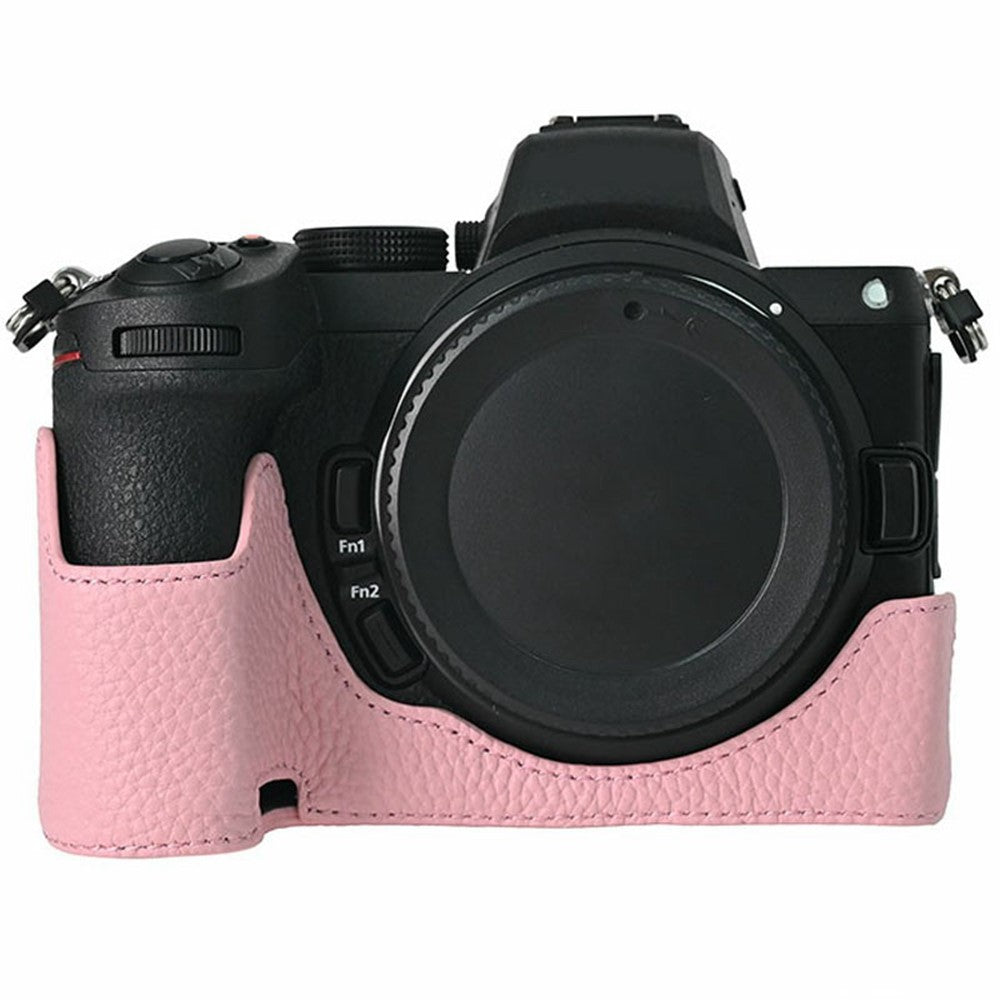 For Nikon Z 5 / Z 6 II / Z 7 II Camera Case Large Cutout Genuine Cow Leather Protective Cover