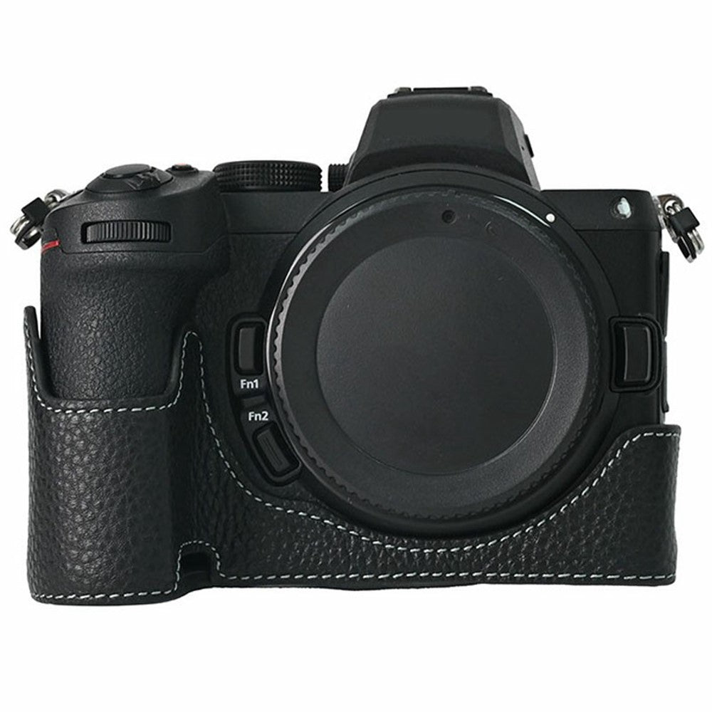 For Nikon Z 5 / Z 6 II / Z 7 II Camera Case Large Cutout Genuine Cow Leather Protective Cover