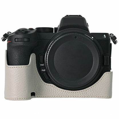 For Nikon Z 5 / Z 6 II / Z 7 II Camera Case Large Cutout Genuine Cow Leather Protective Cover