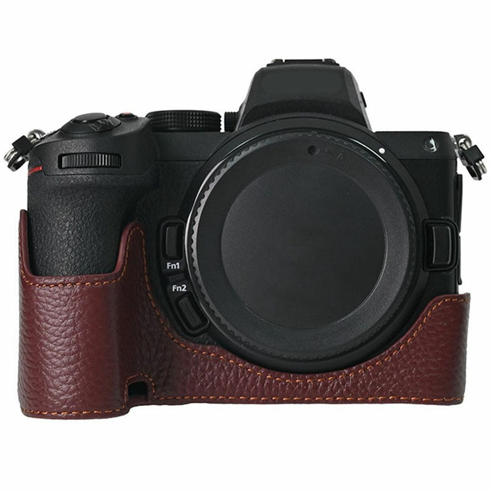 For Nikon Z 5 / Z 6 II / Z 7 II Camera Case Large Cutout Genuine Cow Leather Protective Cover