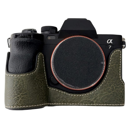 For Sony A7R V / A7 IV / A7S III / Alpha 1 Case Buffalo Texture PU Leather Bottom Case Half Body Camera Cover with Battery Opening