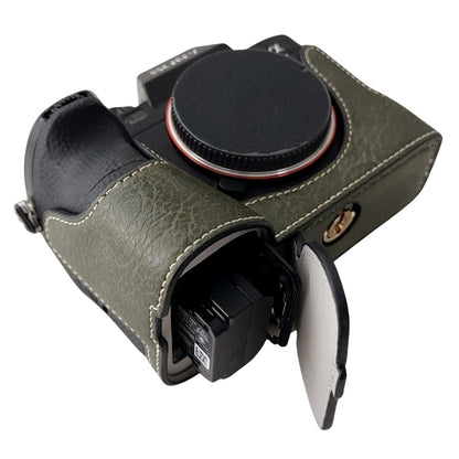 For Sony A7R V / A7 IV / A7S III / Alpha 1 Case Buffalo Texture PU Leather Bottom Case Half Body Camera Cover with Battery Opening