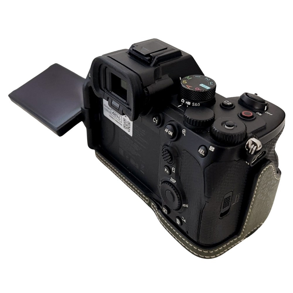 For Sony A7R V / A7 IV / A7S III / Alpha 1 Case Buffalo Texture PU Leather Bottom Case Half Body Camera Cover with Battery Opening