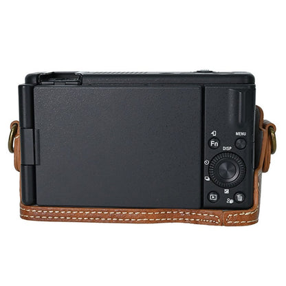 For Sony ZV-1F Protective Cover Litchi Textured PU Leather Camera Case with Shoulder Strap
