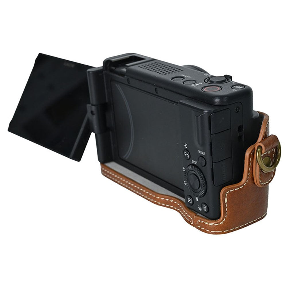 For Sony ZV-1F Protective Cover Litchi Textured PU Leather Camera Case with Shoulder Strap