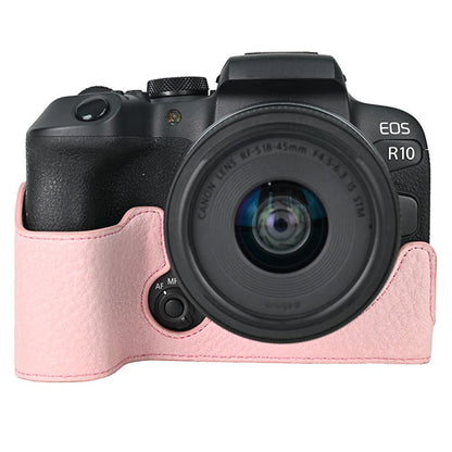 For Canon EOS R10 Camera Case Large Cutout Litchi Texture PU Leather Protective Cover