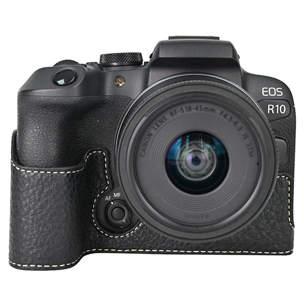 For Canon EOS R10 Camera Case Large Cutout Litchi Texture PU Leather Protective Cover