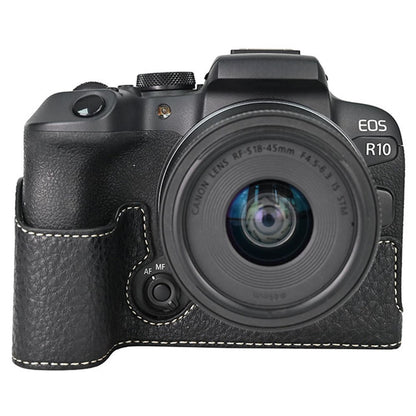 For Canon EOS R10 Camera Case Large Cutout Litchi Texture PU Leather Protective Cover