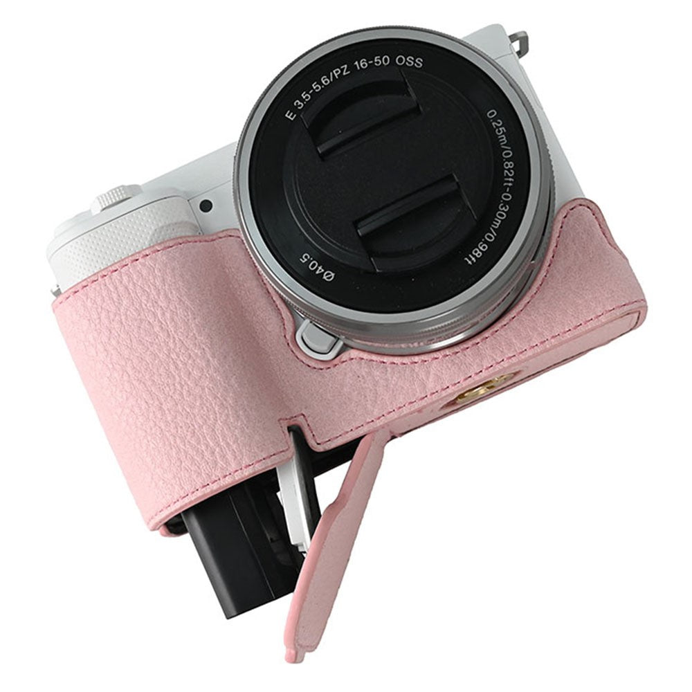 For Sony ZV-E10 Camera Bottom Case Half Body Leather Cover with Battery Opening
