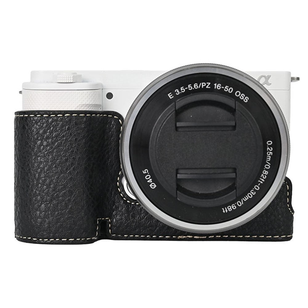 For Sony ZV-E10 Camera Bottom Case Half Body Leather Cover with Battery Opening