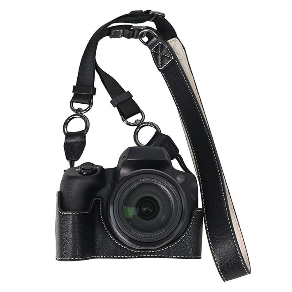 For Canon SX70 HS Camera Case with Shoulder Strap Large Cutout Litchi Texture PU Protective Cover