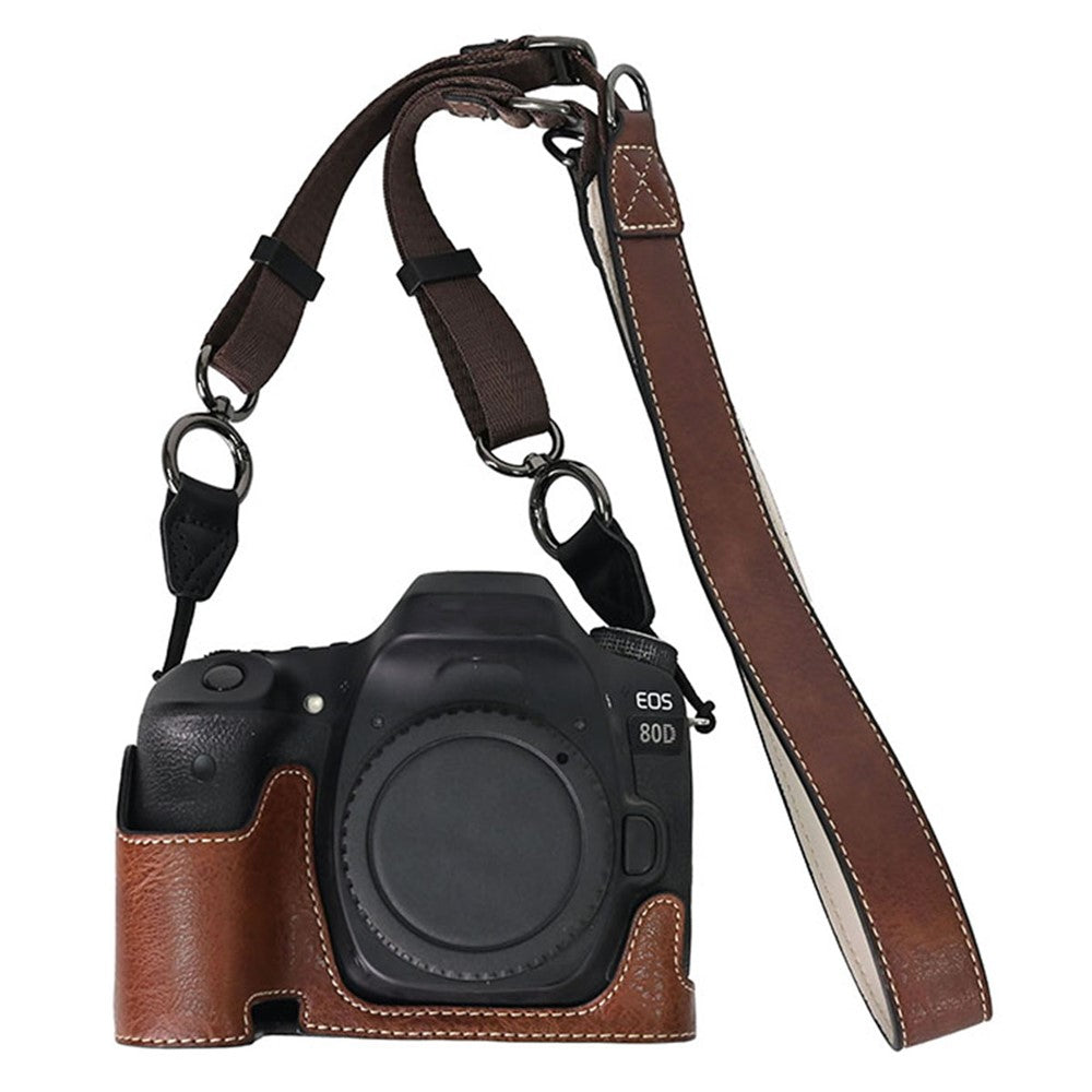 For Canon EOS 90D / 80D / 70D / 60D Camera Case with Shoulder Strap Large Cutout Litchi Texture PU Protective Cover