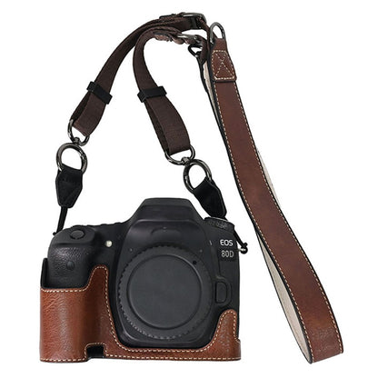 For Canon EOS 90D / 80D / 70D / 60D Camera Case with Shoulder Strap Large Cutout Litchi Texture PU Protective Cover