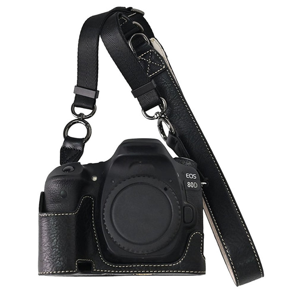For Canon EOS 90D / 80D / 70D / 60D Camera Case with Shoulder Strap Large Cutout Litchi Texture PU Protective Cover
