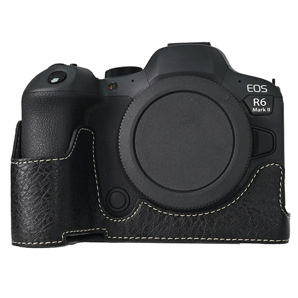For Canon EOS R6 Mark II / R6 / R5 Camera Case Large Cutout Litchi Texture PU Leather Protective Cover