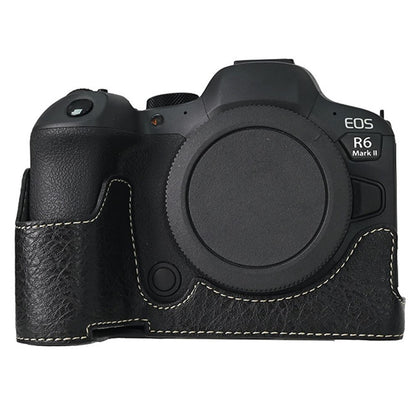For Canon EOS R6 Mark II / R6 / R5 Camera Case Large Cutout Litchi Texture PU Leather Protective Cover