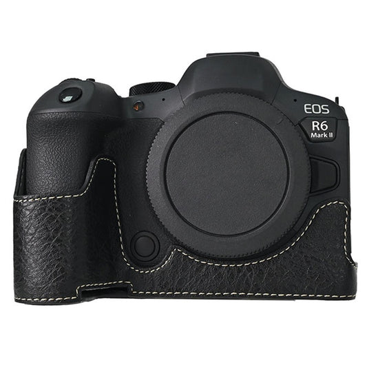 For Canon EOS R6 Mark II / R6 / R5 Camera Case Large Cutout Litchi Texture PU Leather Protective Cover