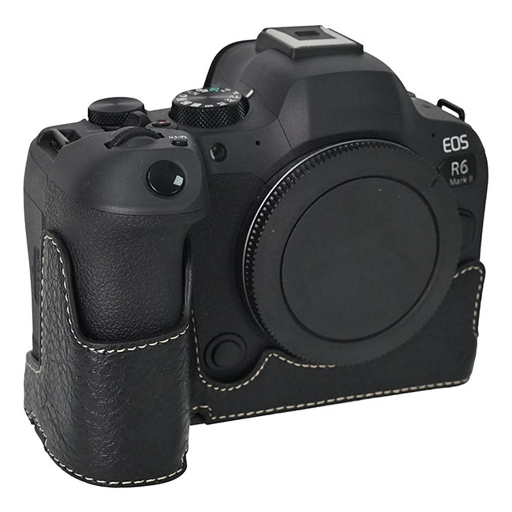 For Canon EOS R6 Mark II / R6 / R5 Camera Case Large Cutout Litchi Texture PU Leather Protective Cover