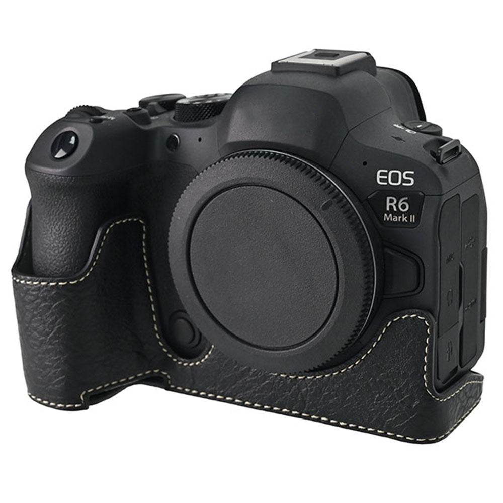 For Canon EOS R6 Mark II / R6 / R5 Camera Case Large Cutout Litchi Texture PU Leather Protective Cover