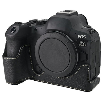 For Canon EOS R6 Mark II / R6 / R5 Camera Case Large Cutout Litchi Texture PU Leather Protective Cover
