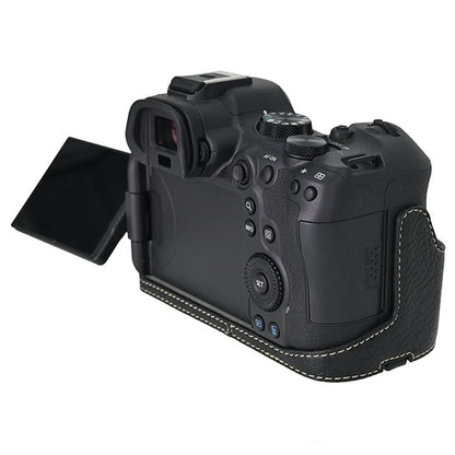 For Canon EOS R6 Mark II / R6 / R5 Camera Case Large Cutout Litchi Texture PU Leather Protective Cover