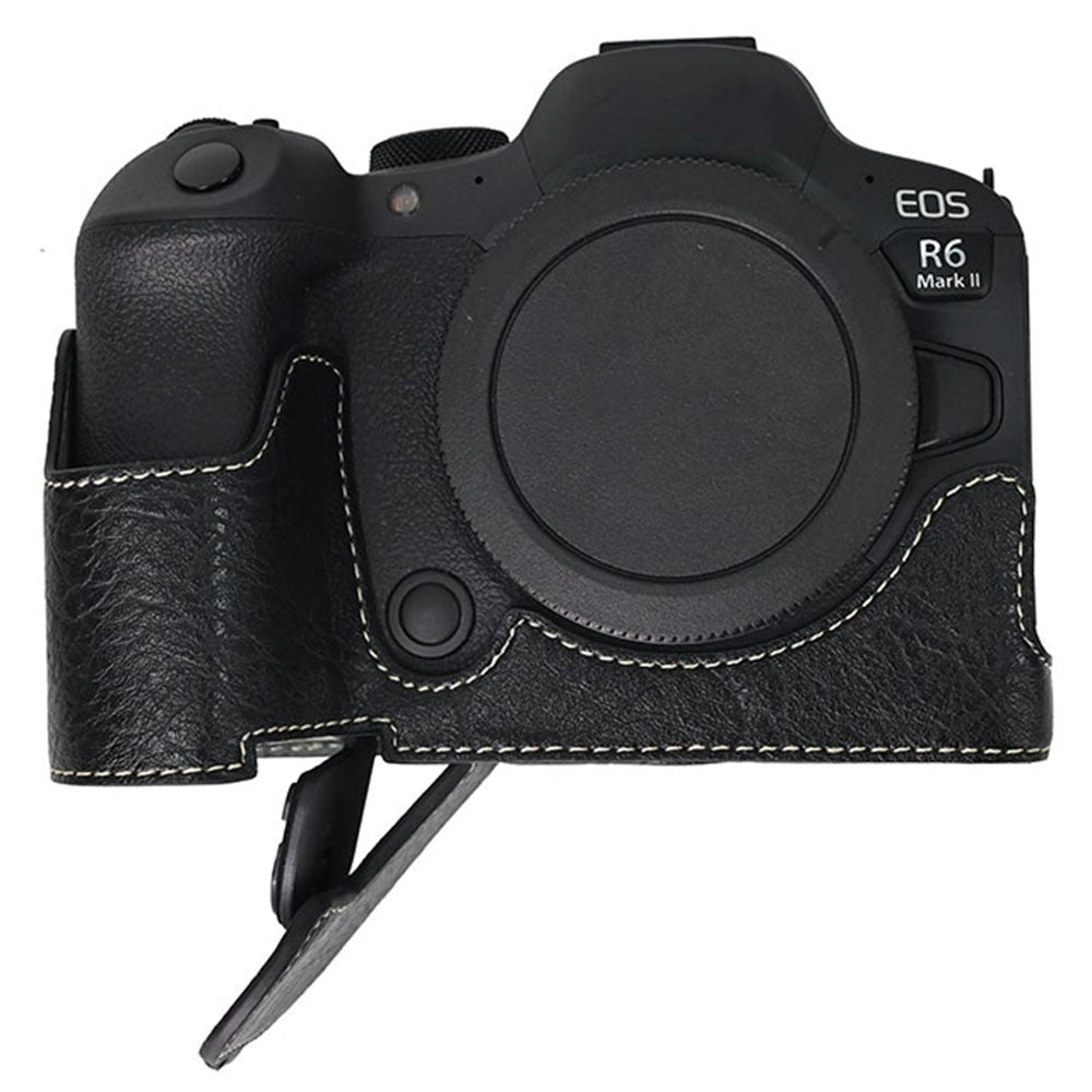 For Canon EOS R6 Mark II / R6 / R5 Camera Case Large Cutout Litchi Texture PU Leather Protective Cover